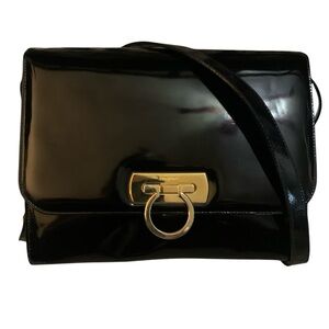 Salvatore Ferragamo Gancini patent leather shoulder bag.